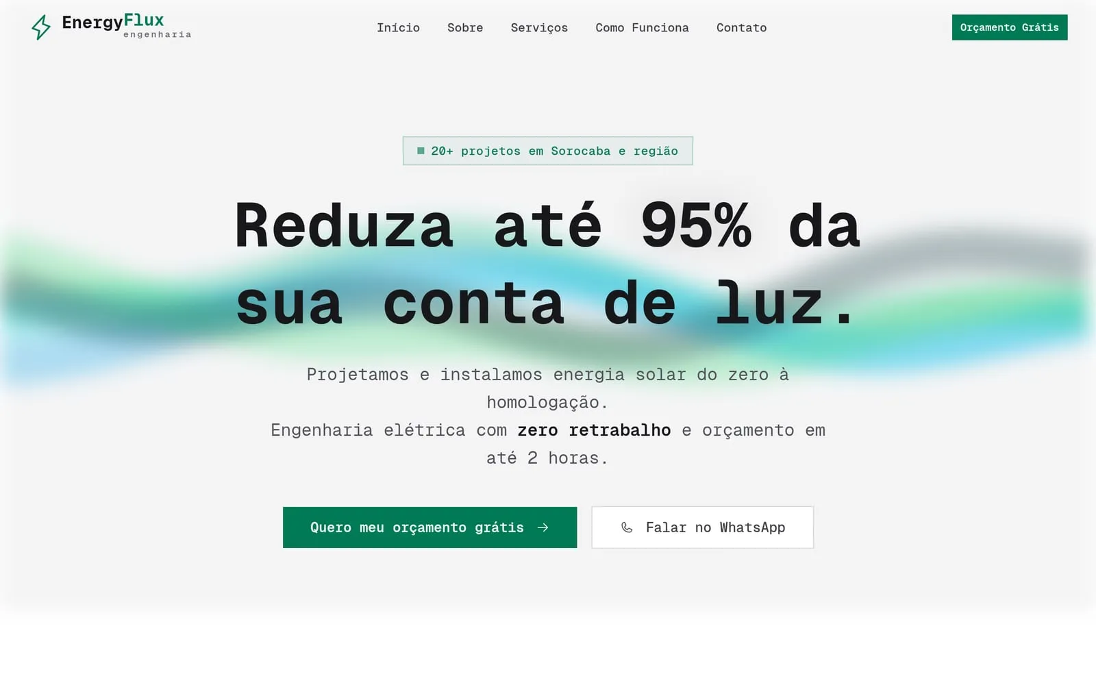 Página inicial do site da EnergyFlux Engenharia