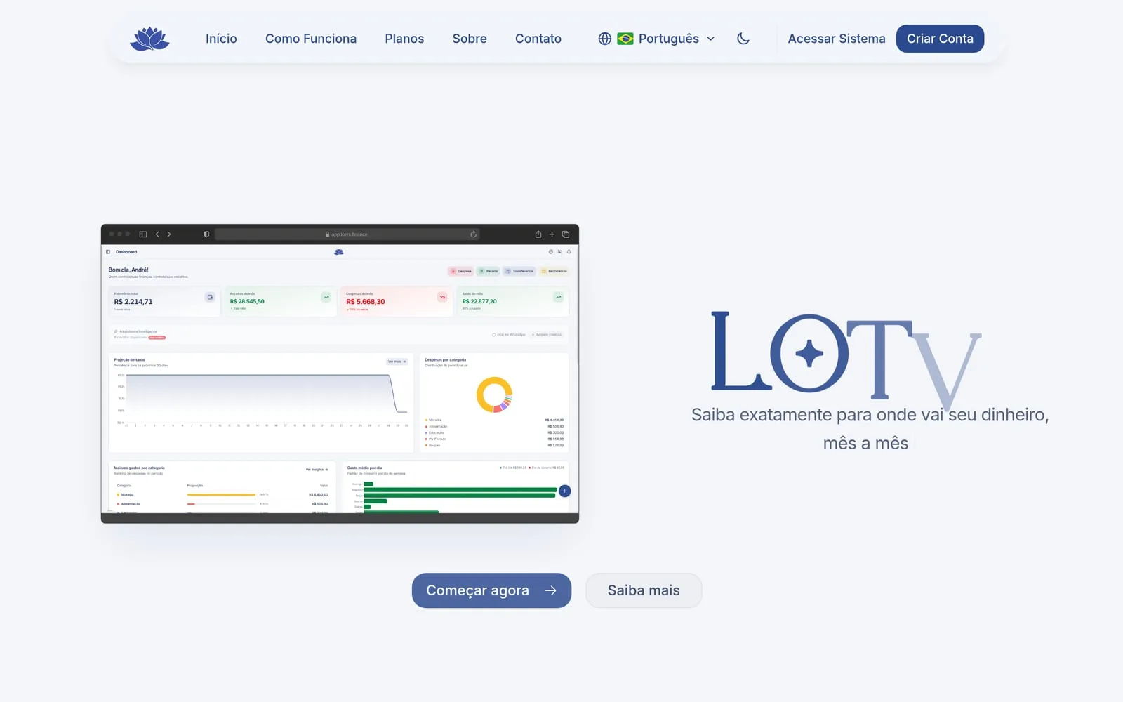 Página inicial do site da LOTVS Finance