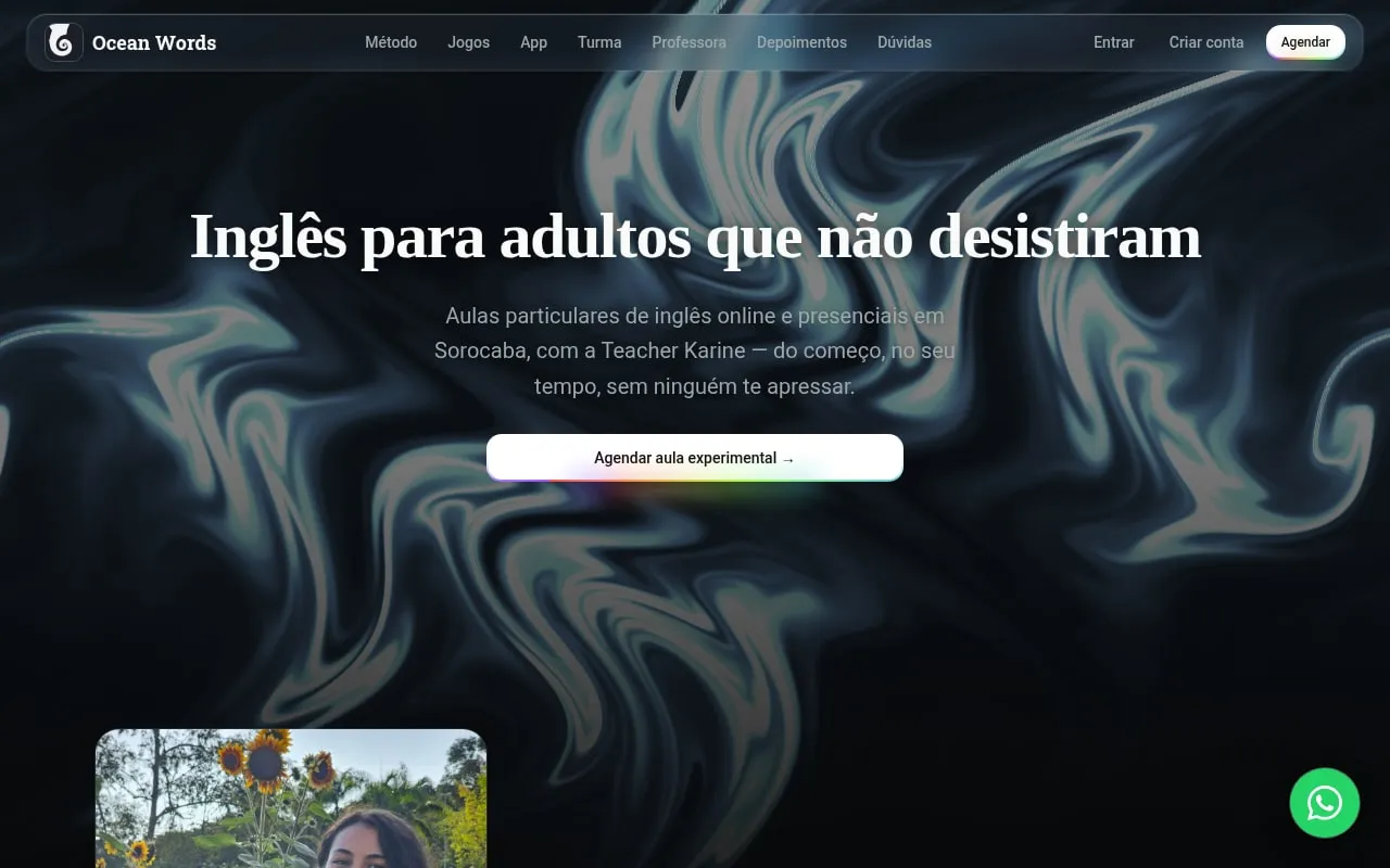 Página inicial do site da Ocean Words